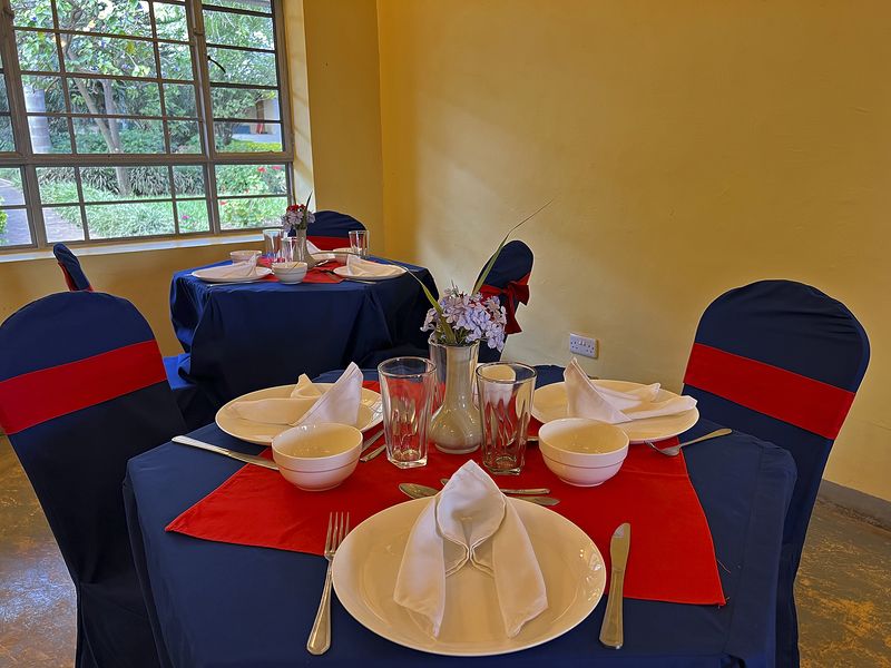 Set table in a bright dining room